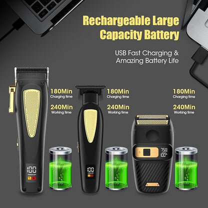 RESUXI Hair Clippers for Men Cordless Hair Trimmer Electric Shavers for Men Set,Professional Barber Clippers for Haircut Grooming Kit+Foil Blade Shaver+Zero Gapped Trimmer,Gift for Him
