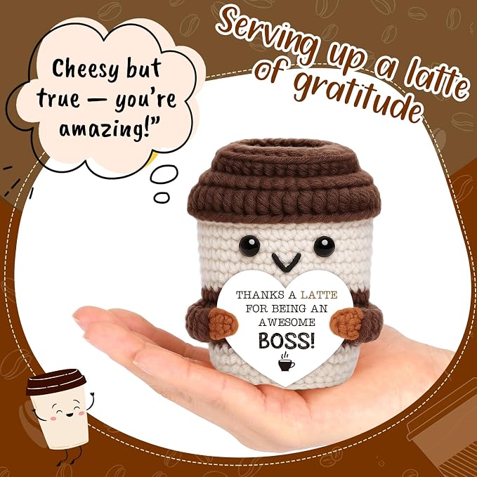 Positive Crochet Coffee Cup Boss Lady Gift, Appreciation Gift