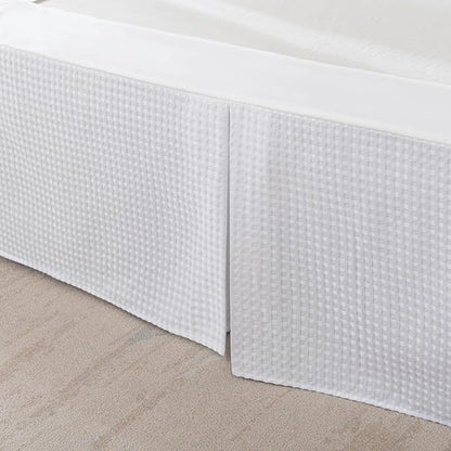 Full Bed Skirt, Wrap Around Bed Skirt with Pleated Corner, 12 Inch Drop Pleated Waffle Weave Bedskirts, Anti-Slip, Microfiber, White, 12'' Full