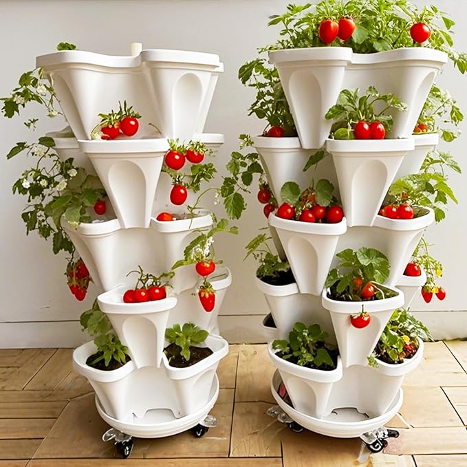Strawberry Planters, 3 Tiered Vertical Stackable Planter, Herb Stacking Tower