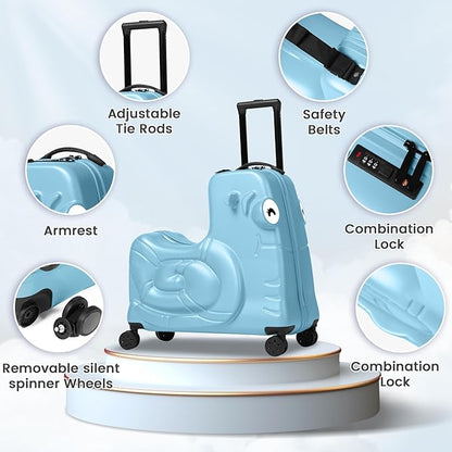 Kids Luggage, Kids Ride-on Luggage with Spinner Wheels Suitcase, Kid's Ride-On Suitcase Help Your Child Relax, Carry On Trolley Luggage with Password Lock (Blue, 19 inches), QX-20