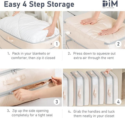 DIMJ Comforter Storage Bag - 100L Large Capacity Blanket Storage Compression Bags, Washable Space Saving Self Compression Organizer with Window Handles, Space Saver for Clothes, Bedding, Sheet