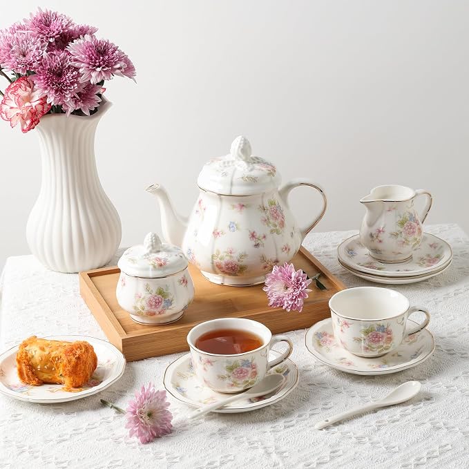 Sweejar 23 Pcs Floral Tea Sets