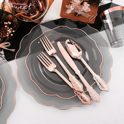 BUCLA 30Guests Clear Black Plastic Plates