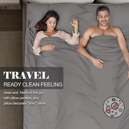 Sleeping Bag Liner,Travel Sheet & Adult Sleep Sack, Camping Sheets Travel Sleep Sack for Backpacking,Hotels & Hostels -Lightweight Single &Double Travel Sheet Camping Sheets