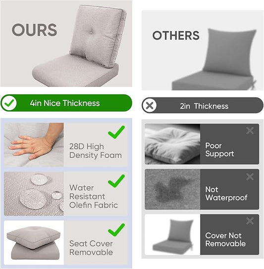 10-Piece Outdoor Patio Cushion Set - Fade & Water Resistant with Removable Olefin Cover, 22x24x4 Inch Memory Foam Cushions for Wicker Sectional Sofa – Beige/Buckle
