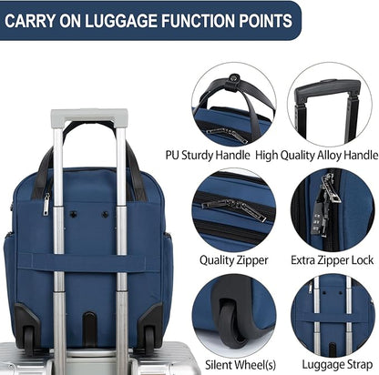 EMPSIGN Underseat Carry On Wheeled - 16" Carry on Bag with Wheels Multi-functional Lightweight Rolling Bag Overnight Weekender Small Suitcase for Women Men Travel Business, Haze Blue