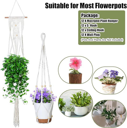 Hoteam 12 Pcs Macrame Plant Hangers Macrame Hanging Planters