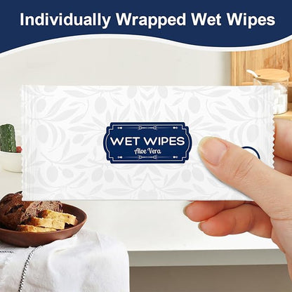 200 Pcs Wet Wipes Individually Wrapped, Aloe Vera Hand Wipe, Disposable Skin Cleansing Wipes, Travel Size Wipes Bulk for Hands, Butt, Daily Use, Restaurant, Barbecue (200 PCS)