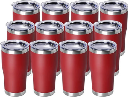 DOMICARE 20oz Tumbler with Lid Stainless Steel Tumblers Bulk, Double Wall Vacuum Insulated Coffee Travel Mug Powder Coated Tumbler, 12 Pack Red