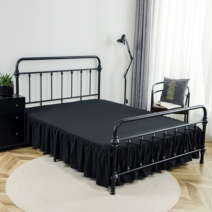 Bed Skirt Full Size Ruffled Bed Skirt with Split Corners, 14 Inch Drop Dust Ruffle Bed Skirts with Platform, Black