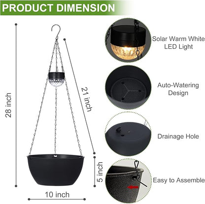 BAYN 2 Packs Solar Hanging Basket Planters
