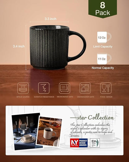 famiware Coffee Mug Set for 8, Star 12 oz Catering Mugs Cup Set