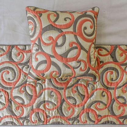 The HomeCentric King/Queen/Twin Orange Luxury Twin 53"x18" Bed Runner with Two Pillow Cover, Scroll, Jacquard & Quilted Bed Scarf on Jacquard Fabric - Scroll Cascade