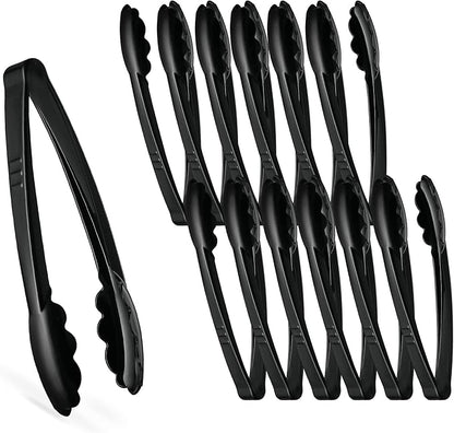 [Black Tongs 7.5'' Inches] Plasticpro 7.5'' Serving Tongs Heavy Duty Reusable Kitchen and BBQ Black Serving Tong for party's, Caterings, Events, Buffet, Weddings, And every Day use Pack of 12
