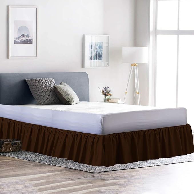 Ruffled Bed Skirt (Twin, Brown) 18 Inch Drop Dust Ruffle with Platform, 100% Cotton 600 Thread Count Fabric, Gathered Styling, Available in All Bed Sizes and 23 Colors - Bedskirt