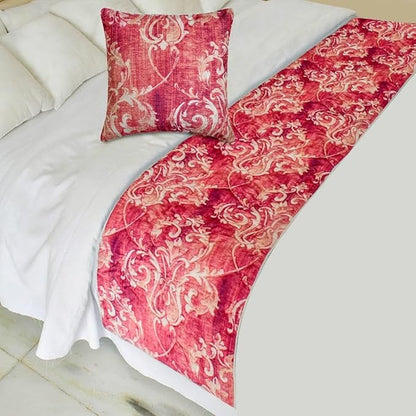 The HomeCentric King/Queen/Twin Pink Decorative Queen 74"x18" Bed Runner Without Pillow Cover, Damask, Quilted Bed Scarf on Velvet Fabric - Pink Dalliance