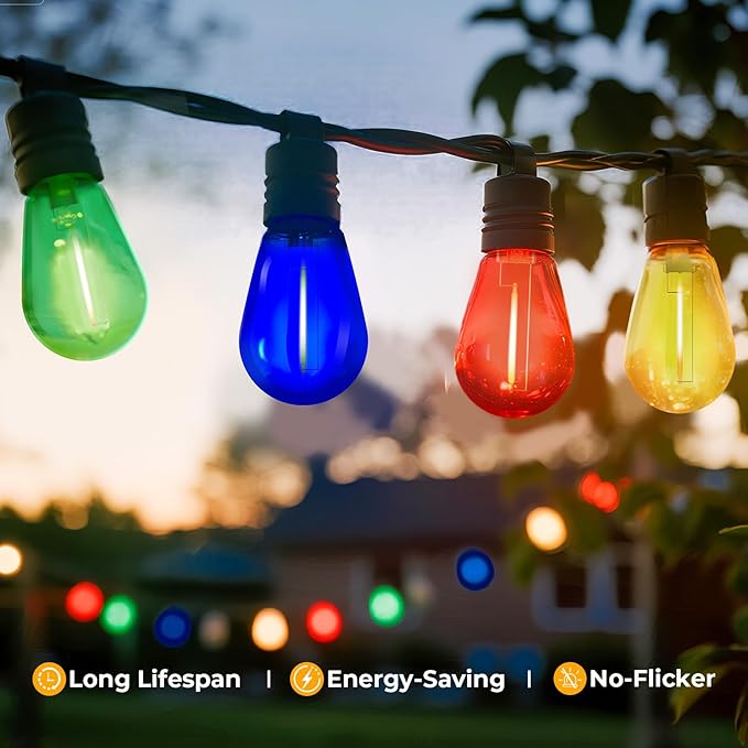 24 Pack S14 Colored LED String Light Bulbs, 1W Plastic Shatterproof Replacement