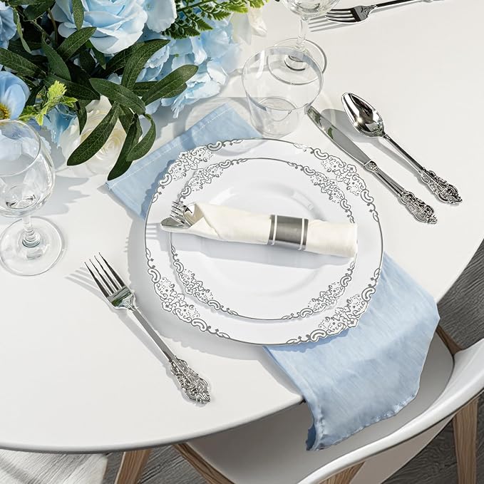 Bestluck 350PCS Silver Plastic Plates