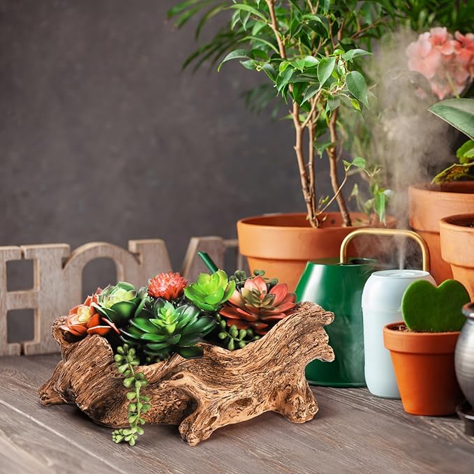 Tebery Artificial Driftwood Stump Log Planter Vintage Cactus Container