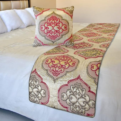 The HomeCentric King/Queen/Twin Pink Designer Twin 53"x18" Bed Runner Without Pillow Cover, Quilted & Damask Bed Scarf on Silk Fabric - Emre