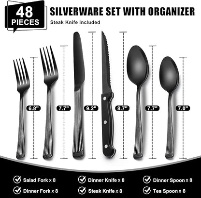 49-Piece Black Silverware Set