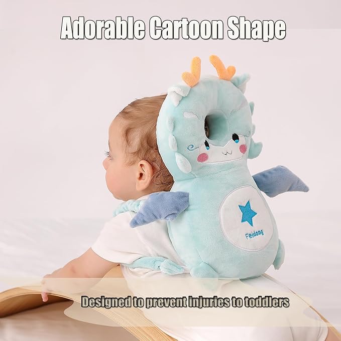 Feidoog Baby Head Protector Cushion Backpack with 3 Knee Pads for Walking & Crawling,Blue Dragon