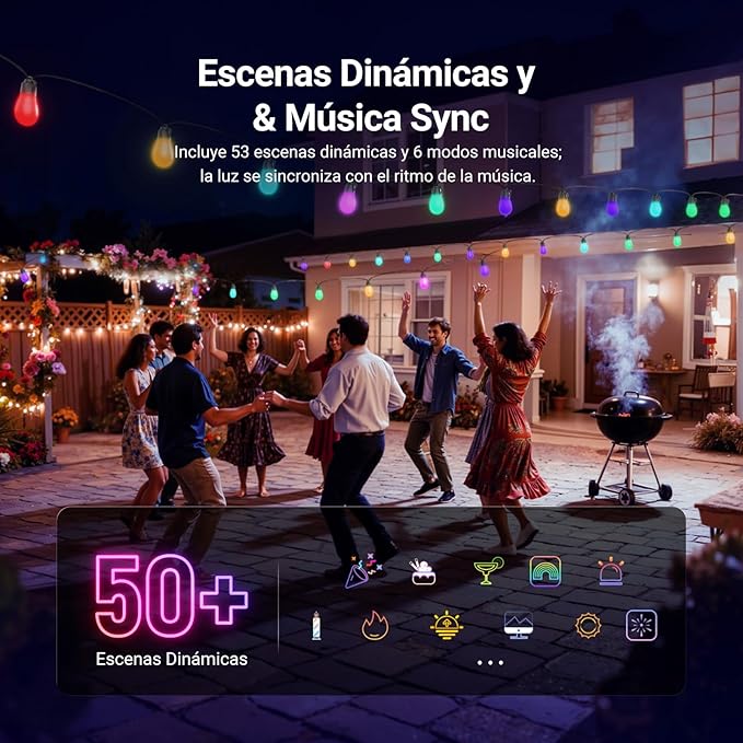 NEEWER 48ft Outdoor String Lights, App Control Smart AI RGBW Hanging Outside