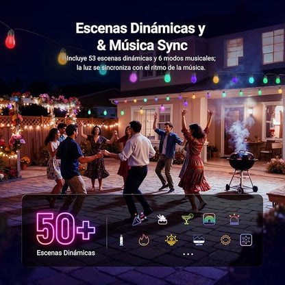 NEEWER 48ft Outdoor String Lights, App Control Smart AI RGBW Hanging Outside