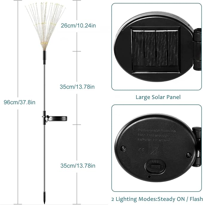 JJGoo Solar Firework Lights, 2 Pack 120 LEDs 2 Lighting Modes Solar Garden