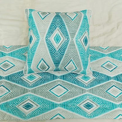 The HomeCentric King/Queen/Twin Blue, Ivory & Grey Decorative CA King 86"x18" Bed Runner Without Pillow Cover, Quilted & Printed Bed Scarf on Cotton Fabric - Tallulah