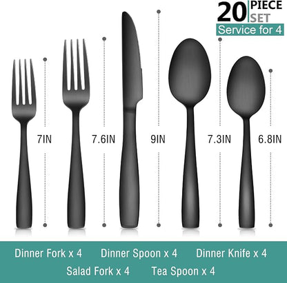 E-far Matte Black Silverware Set