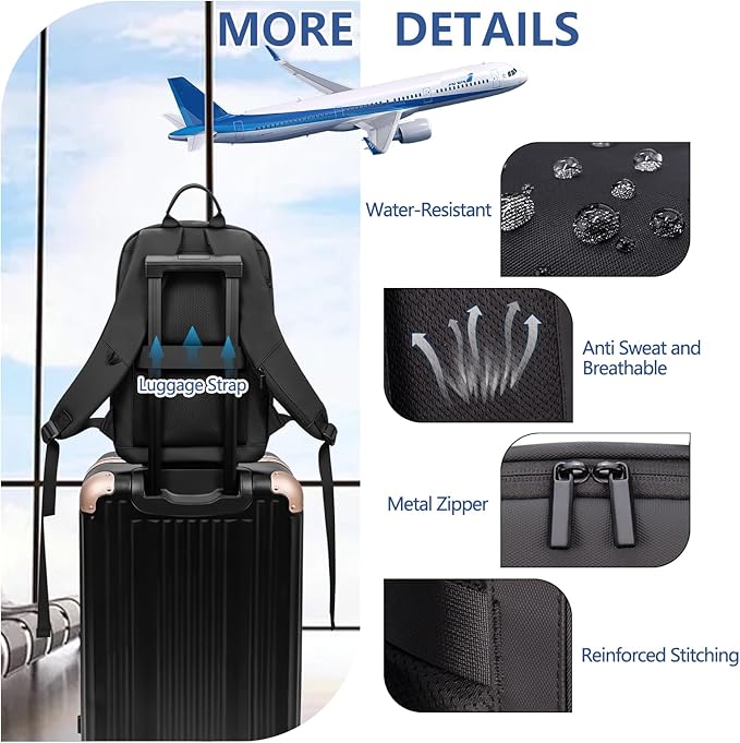 Business Backpack for Men Lightweight Commute Laptop Backpack Anti-Theft Water Resistant Backpack for 15.6 Inch Computer for Daily Office Work with Small Bag (Black)