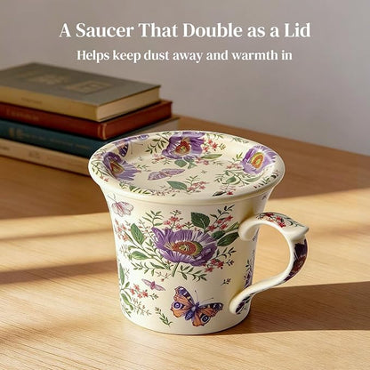 DOWAN 14 oz Coffee Mug and Saucer Set, Ceramic Mug