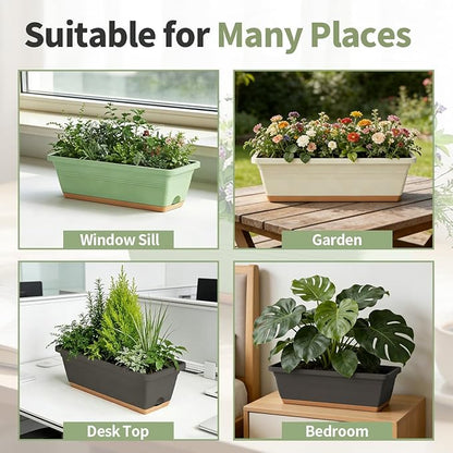 Window Box Planter, 6 Pack Plastic Vegetable Flower Window Planters Boxes 16