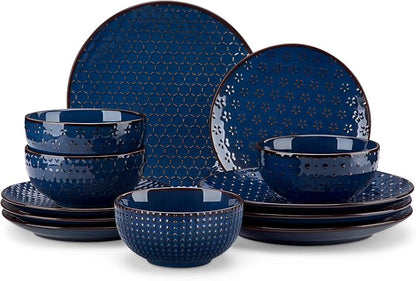 MALACASA 12 Pieces Dinnerware Sets, Modern Plates and Bowls Sets, Kitchen