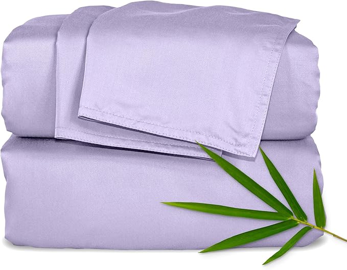 Pure Bamboo Queen Sheets, Genuine 100% Organic Viscose Derived from Bamboo Bed Sheet Set, Luxuriously Soft & Cooling, Double Stitching, 2 Year Quality Promise (Queen, Lavender)