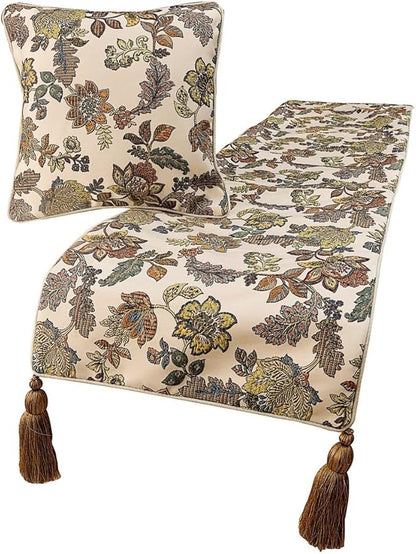 The HomeCentric King Queen Twin Multi Color & Ivory Handmade CA King 86"x18" Bed Runner with Pillow Cover, Floral Bed Scarf on Jacquard Fabric - Seasons Blossoms