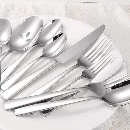 45-Piece Flatware Sets, Silverware Set for 8, Durable Stainless Steel Tableware in Ergonomic Design Size and Weight, Kitchen Utensils Set with Steak Knives, Rust-proof, Dishwasher Safe