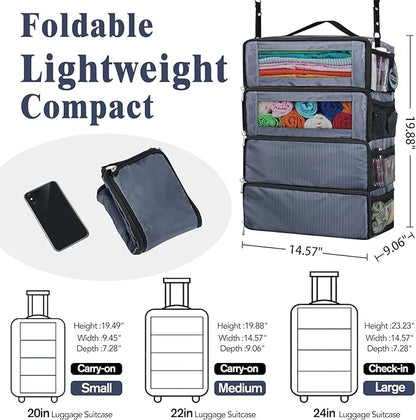 Hanging Travel Organizer, Carry-On Luggage Suitcase Organizer, Portable Travel Shelves Packing Cube for Cruise, Gray