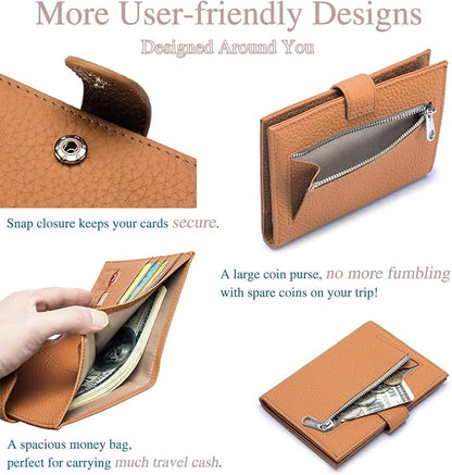 Leather RFID Passport Holder for Travel – Slim Passport Wallet for Women & Men with Card Slots, Zippered Coin Pocket, SIM Slot – Cash Slot Compact Travel Wallet with Gift Box (Brown)