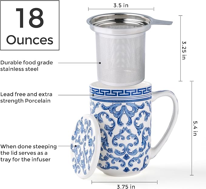 AmorArc Tea Cup With Infuser and Lid, 18oz Loose Leaf Tea Mug With Steeper |