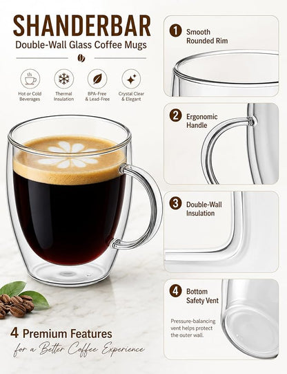 12oz Double Walled Glass Coffee Mugs