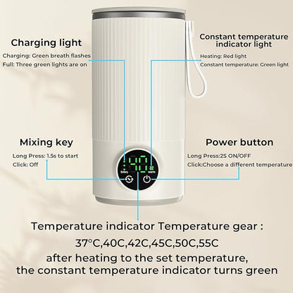 Portable Bottle Warmer for Travel,12 oz Baby Bottle Warmer,Built-in Mixer,Fast & Even Heating Formula to Keep Nutrient,Defrost,Leakproof,Accurate Temp Control,Keep Warm for a Long Time,Gift
