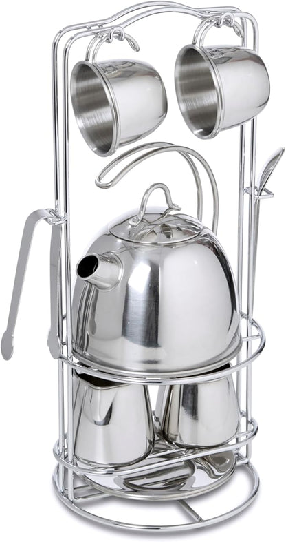 Melissa & Doug Stainless Steel Pretend Play Tea Set and Storage Rack