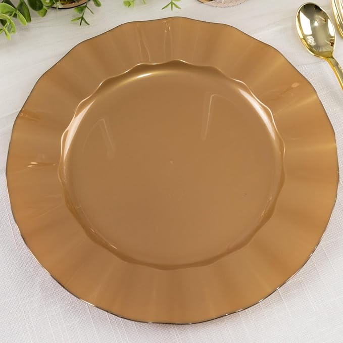Efavormart 10 Pack | Gold 11" Round Plastic Dinner Plates, Disposable Tableware