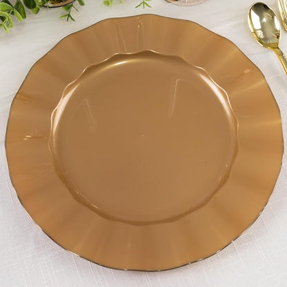 Efavormart 10 Pack | Gold 11" Round Plastic Dinner Plates, Disposable Tableware