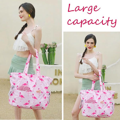 Waterproof Beach Tote Pool Bags for Women Ladies Extra Large Gym Tote Carry On Bag With Wet Compartment for Weekender Travel