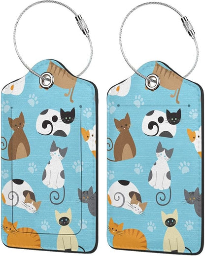 2 Pcs Cute Cat Luggage Tag for Suitcase, Animal Cat Party Decorations Supplies Gift Women Men Boy Girl, Steel Loop with Privacy Cover ID Label