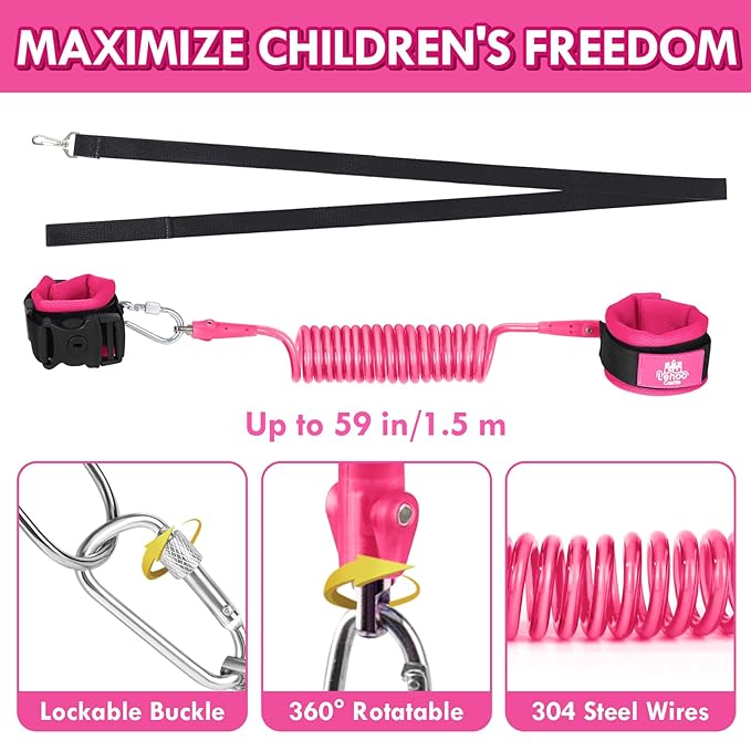 Lehoo Castle Toddler Leash for 1-5 Years, Baby Safety Harness for Girls with Anti-Lost Key Lock & Adjustable Strap, 3-in-1 Wrist Leash and Kids Backpack Harness for Walking Travel (Pink Minnie Mouse)